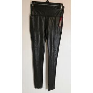 SPANX Sara Blakely Faux Leather Leggings Black Size M Shiny NWT Tummy Control